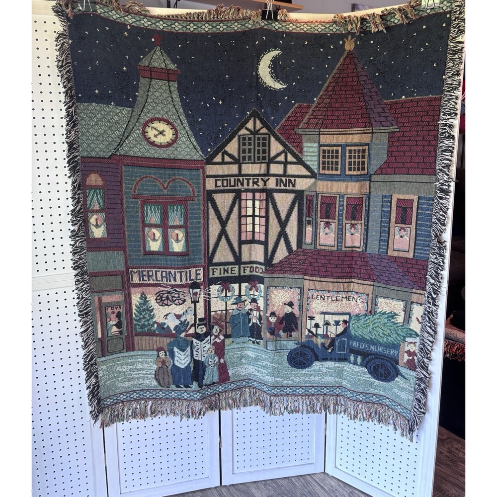 Tapestry Blanket Christmas Holiday Country Inn Mercantile Gentlemans Club Rustic